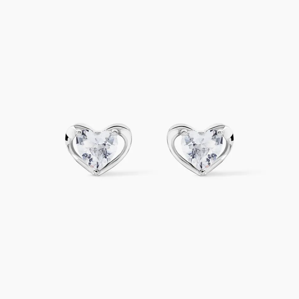 Boucles D'oreilles Puces Daria Coeur Plein Or Blanc Oxyde De Zirconium