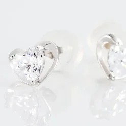 Boucles D'oreilles Puces Daria Coeur Plein Or Blanc Oxyde De Zirconium