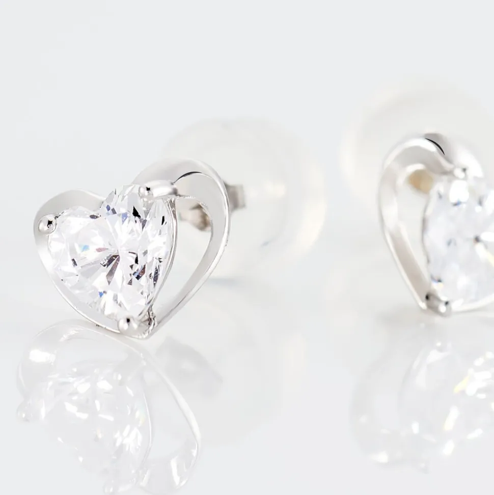 Boucles D'oreilles Puces Daria Coeur Plein Or Blanc Oxyde De Zirconium