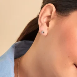 Marc Orian Bijoux Zirconium|Boucles D'Oreilles Fleur > Boucles D'oreilles Puces Darline Argent Blanc Oxyde De Zirconium