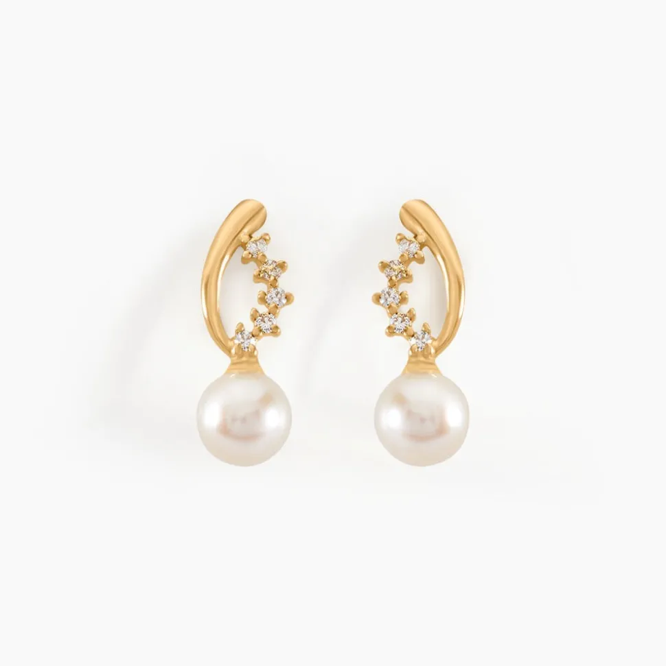 Boucles D'oreilles Puces Dominga Or Jaune Perle De Culture Et Oxyde