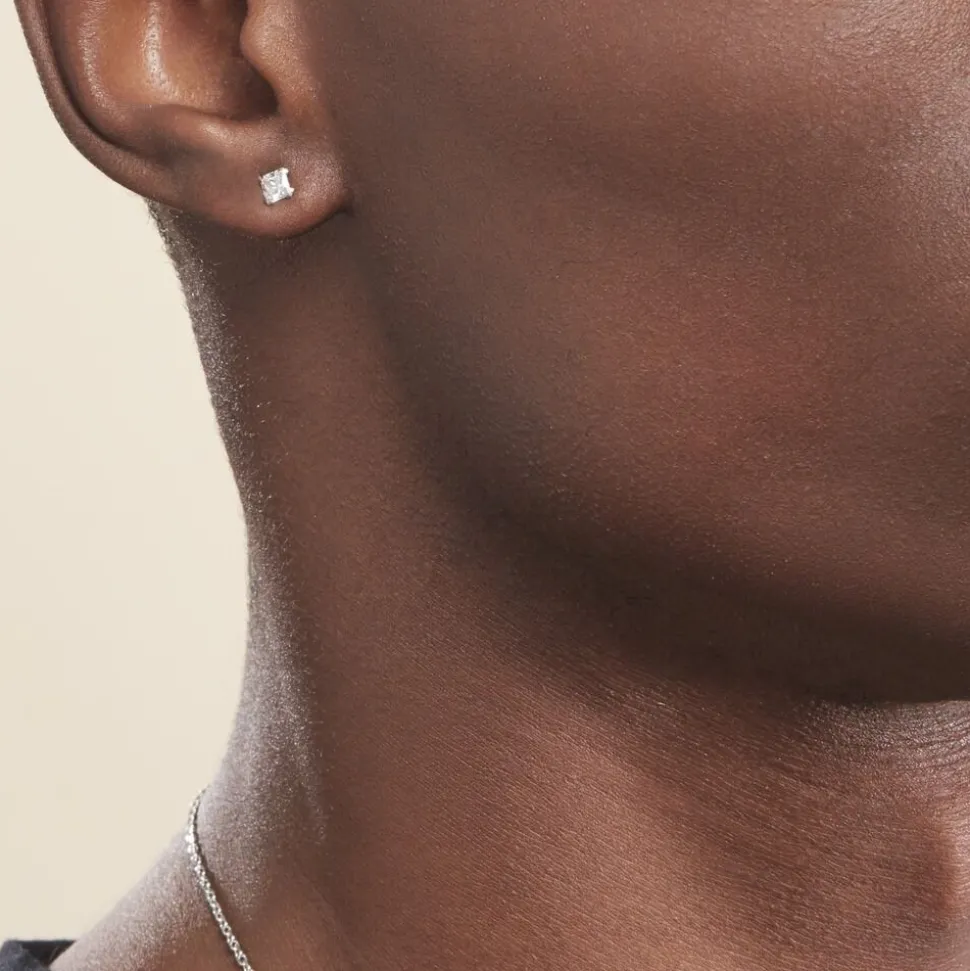 Boucles D'oreilles Puces Doreen Or Blanc Oxyde De Zirconium