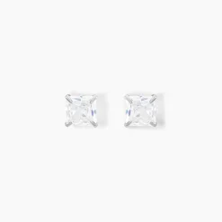 Boucles D'oreilles Puces Doreen Or Blanc Oxyde De Zirconium