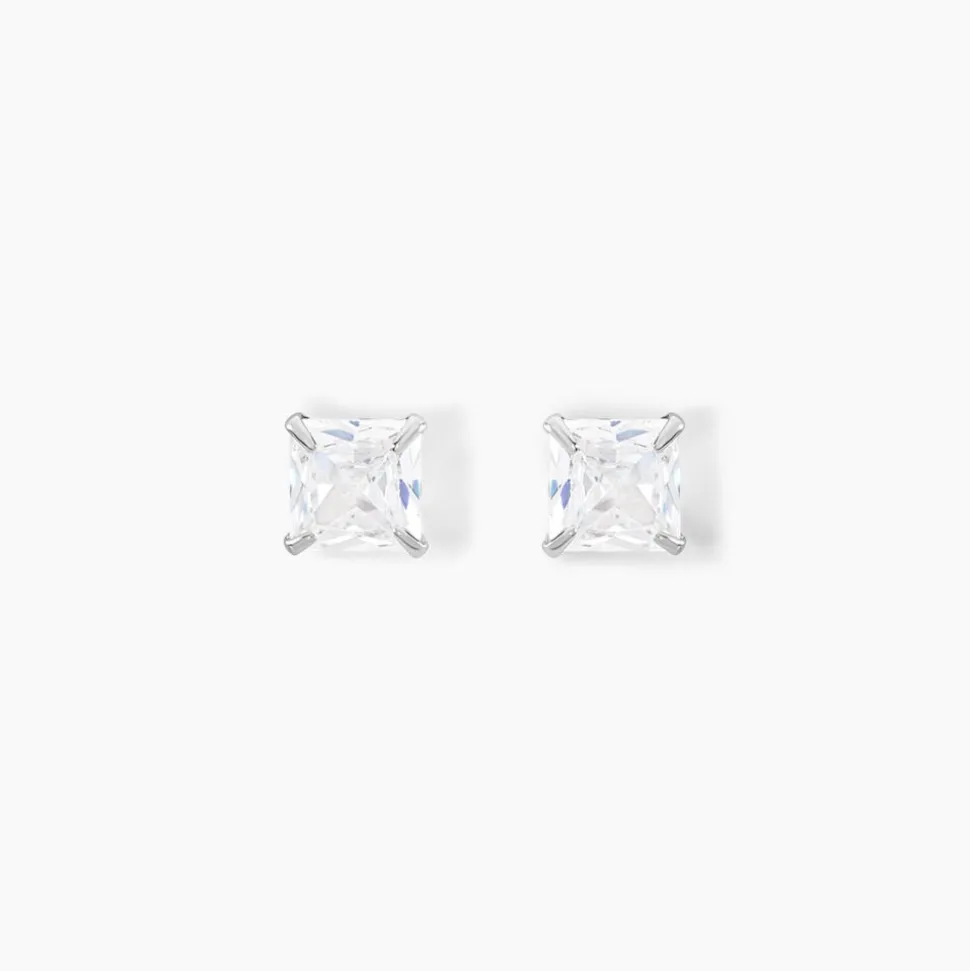 Boucles D'oreilles Puces Doreen Or Blanc Oxyde De Zirconium