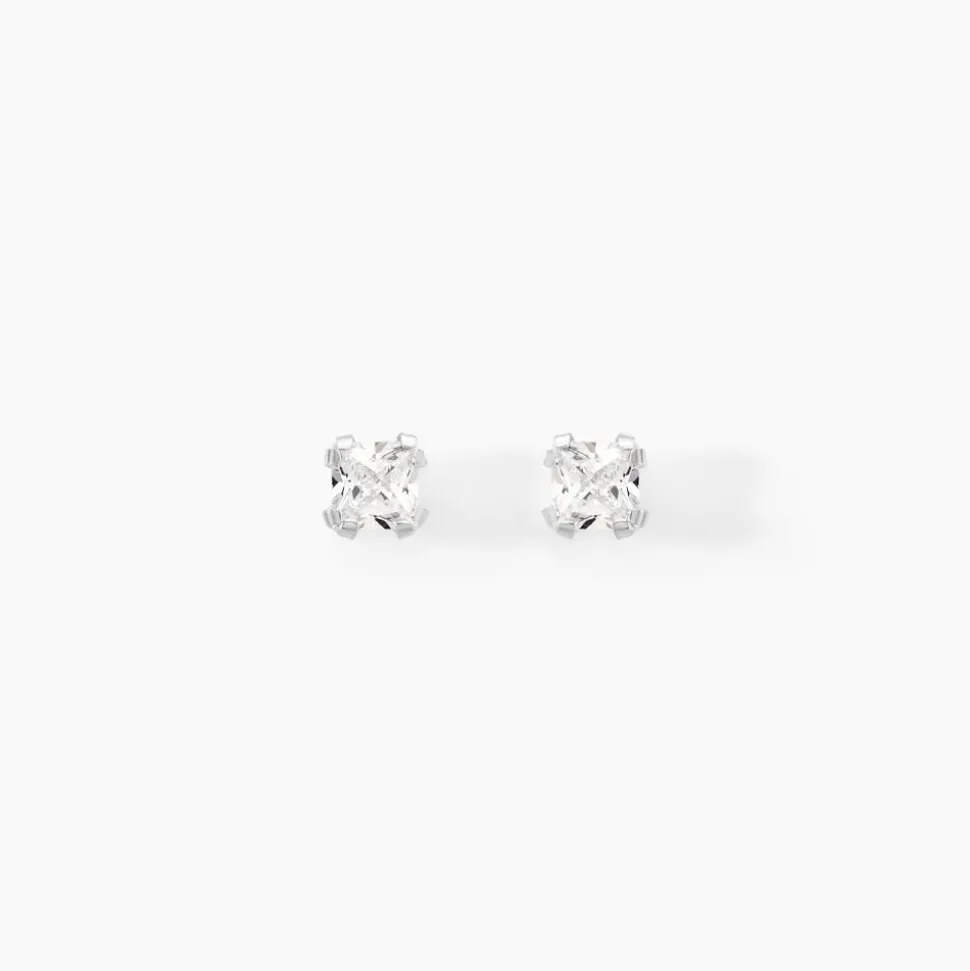 Boucles D'oreilles Puces Doreen Or Blanc Oxyde De Zirconium