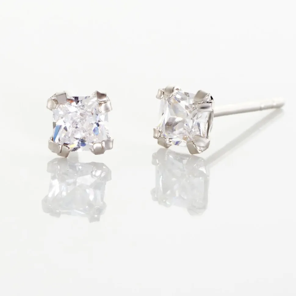 Boucles D'oreilles Puces Doreen Or Blanc Oxyde De Zirconium