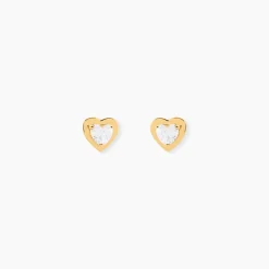 Marc Orian Bijoux Zirconium|Boucles D'Oreilles Cœur > Boucles D'oreilles Puces Dot Coeur Plein Or Jaune Oxyde De Zirconium