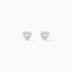 Boucles D'oreilles Puces Dot Coeur Plein Or Blanc Oxyde De Zirconium