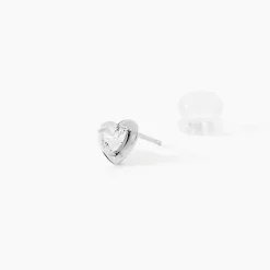 Boucles D'oreilles Puces Dot Coeur Plein Or Blanc Oxyde De Zirconium