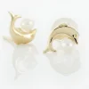 Boucles D'oreilles Puces Dyan Dauphin Or Jaune Perle De Culture