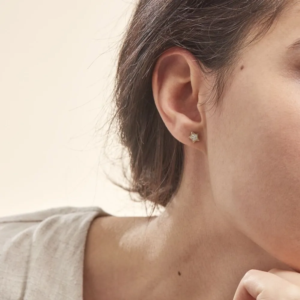 Marc Orian Boucles D'Oreilles Strass|Idées Cadeaux Femme > Boucles D'oreilles Puces Edme Etoile Or Jaune Strass