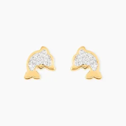 Marc Orian Boucles D'Oreilles Strass|Idées Cadeaux Femme > Boucles D'oreilles Puces Edmee Dauphin Or Jaune Strass