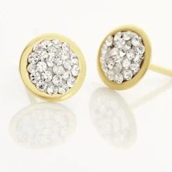 Boucles D'oreilles Puces Edmee Cercle 0 Or Jaune Strass