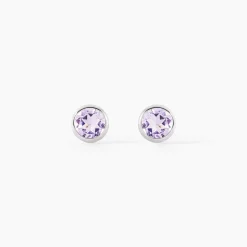 Boucles D'oreilles Puces Edy Serti Clos Or Blanc Amethyste