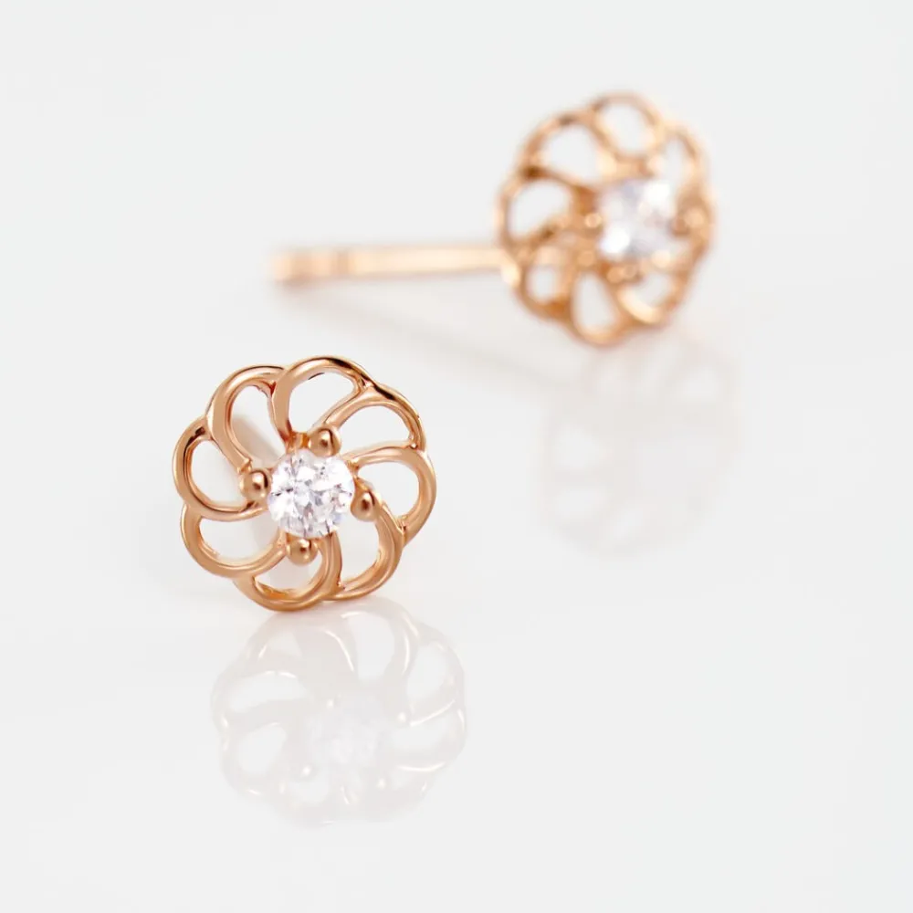 Marc Orian Bijoux Zirconium|Boucles D'Oreilles Fleur > Boucles D'oreilles Puces Eleanor Fleur Or Rose Oxyde De Zirconium