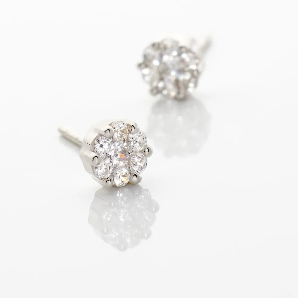 Marc Orian Bijoux Zirconium|Boucles D'Oreilles Fleur > Boucles D'oreilles Puces Eleanor Fleur Or Blanc Oxyde De Zirconium