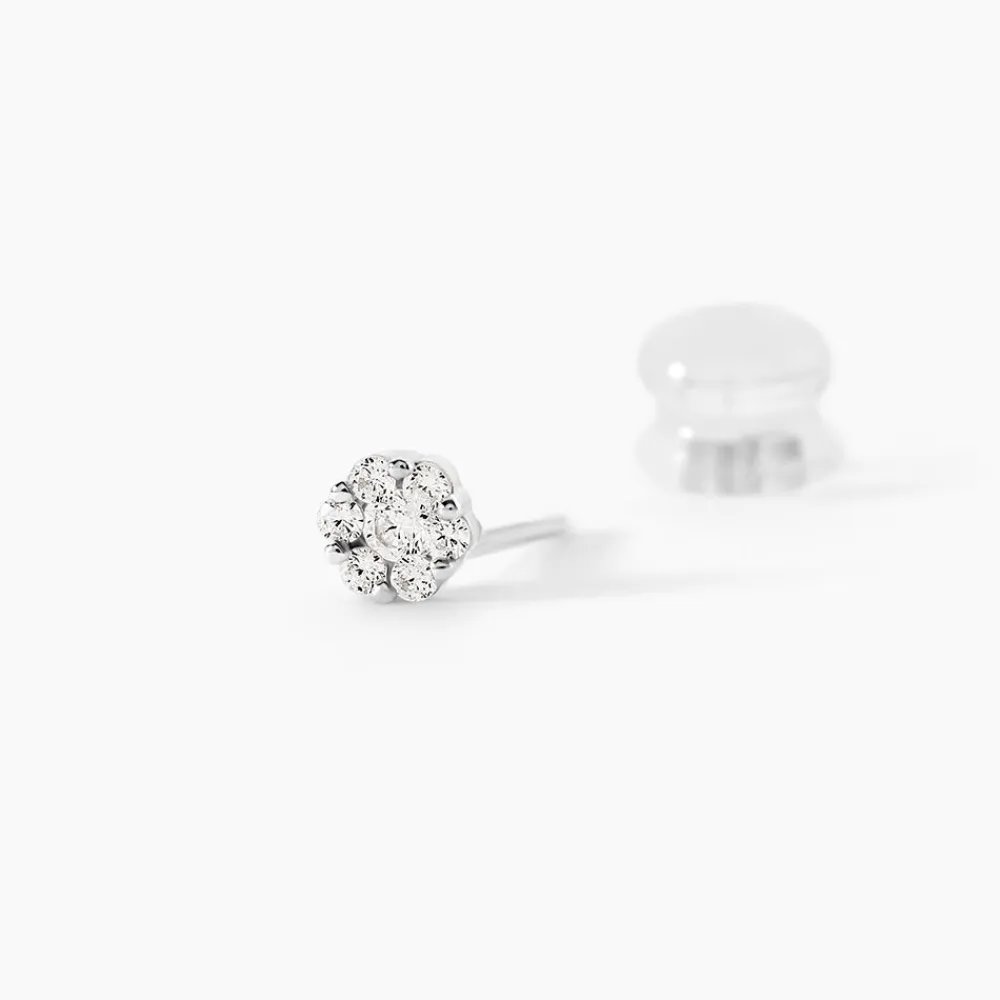 Marc Orian Bijoux Zirconium|Boucles D'Oreilles Fleur > Boucles D'oreilles Puces Eleanor Fleur Or Blanc Oxyde De Zirconium