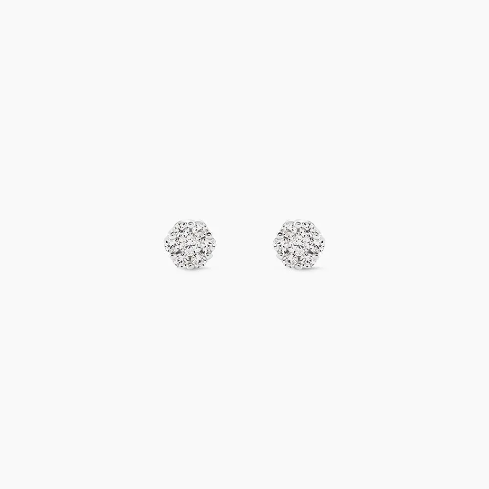 Marc Orian Bijoux Zirconium|Boucles D'Oreilles Fleur > Boucles D'oreilles Puces Eleanor Fleur Or Blanc Oxyde De Zirconium
