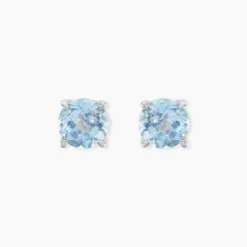 Boucles D'oreilles Puces Elea Or Blanc Topaze Bleu Sky