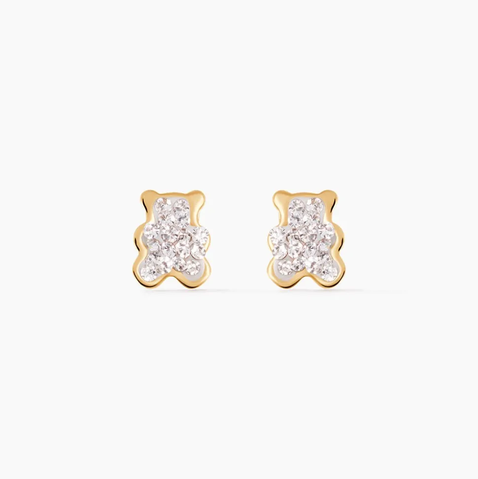 Boucles D'oreilles Puces Emerica Ours 0 Or Jaune Strass