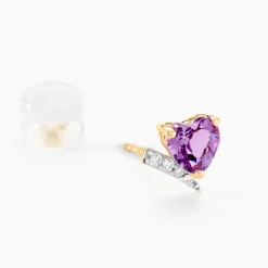 Marc Orian Anniversaire De Mariage|Boucles D'Oreilles Cœur > Boucles D'oreilles Puces Eva Or Jaune Amethyste Et Oxyde De Zirconium