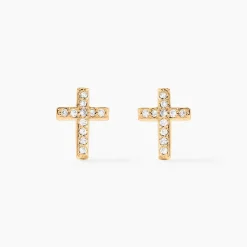 Boucles D'oreilles Puces Fatos Plaqué Or Oxydes De Zirconium