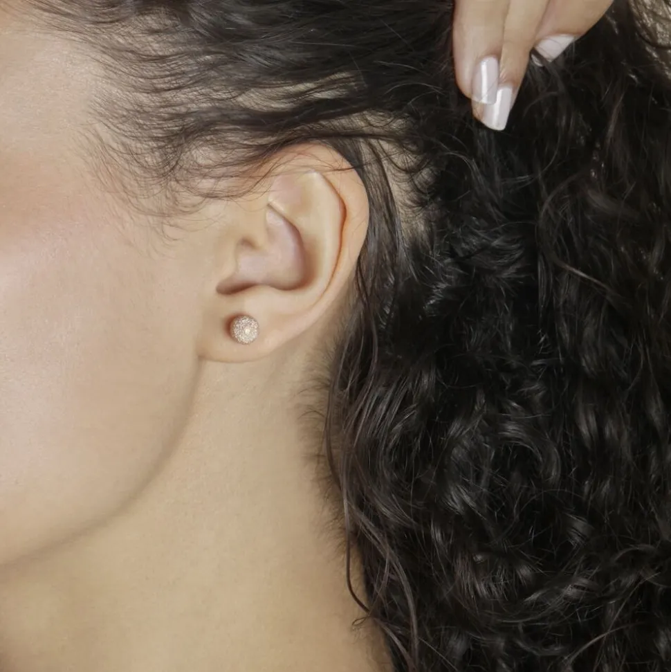 Boucles D'oreilles Puces Fidelia Boule Sablee Or Rose