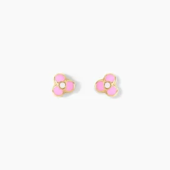 Boucles D'oreilles Puces Fleur Rose Or Jaune