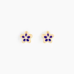 Boucles D'oreilles Puces Fleur Email Or Jaune