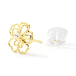 Boucles D'oreilles Puces Floraison Dorée Or Jaune Oxyde De Zirconium