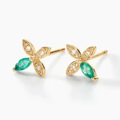 Marc Orian Anniversaire De Mariage|Bijoux Émeraude > Boucles D'oreilles Puces Flower Power Or Jaune Emeraude Diamant