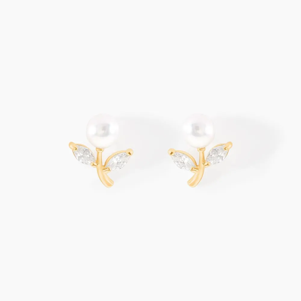 Marc Orian Bijoux Or|Bijoux Perles > Boucles D'oreilles Puces Frigga Or Jaune Perle De Culture Et Oxyde