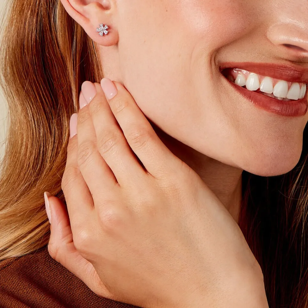 Marc Orian Bijoux Zirconium|Boucles D'Oreilles Fleur > Boucles D'oreilles Puces Gisabel Argent Blanc Oxyde De Zirconium
