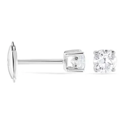 Boucles D'oreilles Puces 4 Griffes Or Blanc Diamant Synthetique