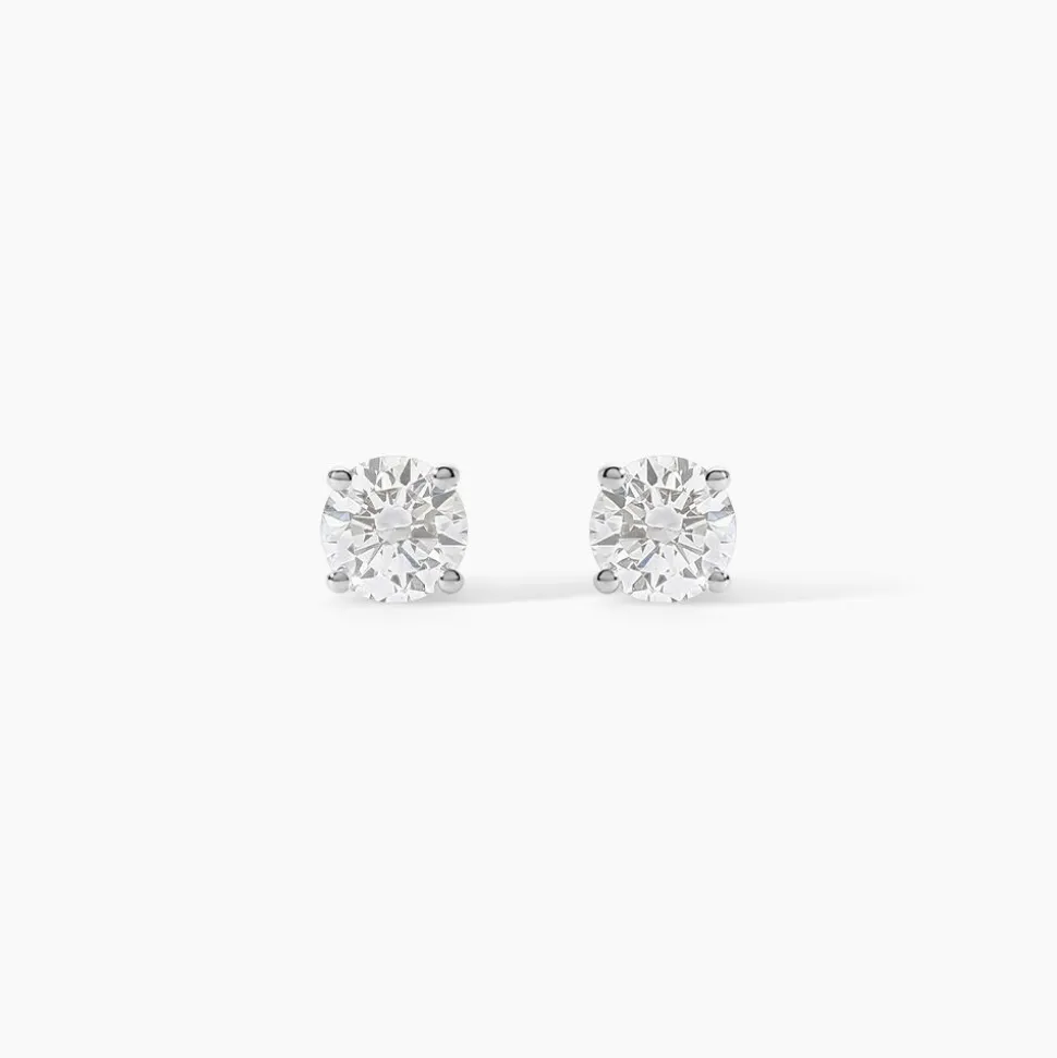 Boucles D'oreilles Puces 4 Griffes Or Blanc Diamant Synthetique