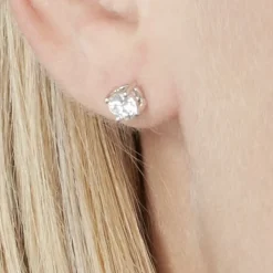Boucles D'oreilles Puces 4 Griffes Or Blanc Diamant Synthetique