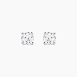 Boucles D'oreilles Puces 4 Griffes Or Blanc Diamant Synthetique