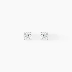 Boucles D'oreilles Puces 4 Griffes Or Blanc Diamant Synthetique