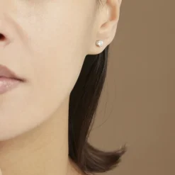 Boucles D'oreilles Puces 4 Griffes Or Blanc Diamant Synthetique