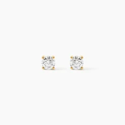 Boucles D'oreilles Puces 4 Griffes Or Jaune Diamant Synthetique