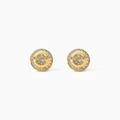 Boucles D'Oreilles Puces Guess G Crystal Acier Jaune Oxyde De Zirconium