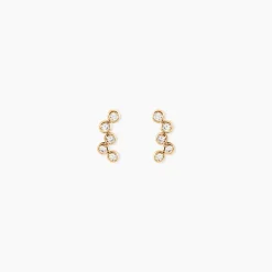 Boucles D'Oreilles Puces Halo Plaqué Or Jaune Oxyde De Zirconium