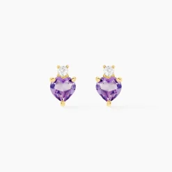 Marc Orian Anniversaire De Mariage|Boucles D'Oreilles Cœur > Boucles D'oreilles Puces Heart Or Jaune Améthyste Oxyde Zirconium