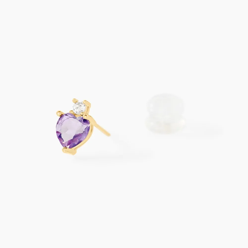 Marc Orian Anniversaire De Mariage|Boucles D'Oreilles Cœur > Boucles D'oreilles Puces Heart Or Jaune Améthyste Oxyde Zirconium
