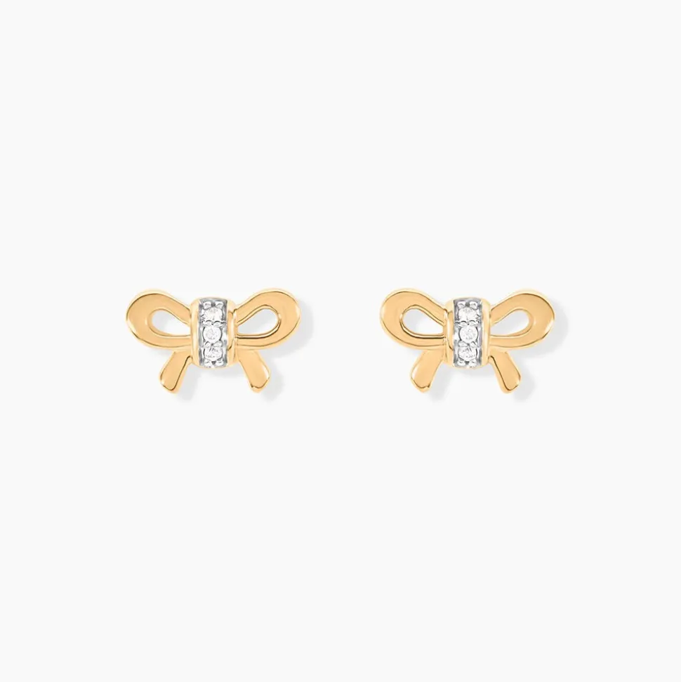 Boucles D'oreilles Puces Hisae Plaqué Or Jaune Oxyde De Zirconium