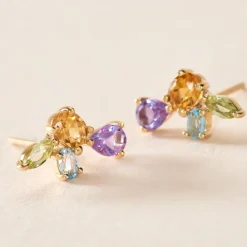 Marc Orian Cadeaux Mariage|Anniversaire De Mariage > Boucles D'oreilles Puces Hortense Or Jaune Citrine Améthyste Topaze