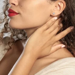 Boucles D'oreilles Puces Huan Cœur Or Blanc Oxyde De Zirconium