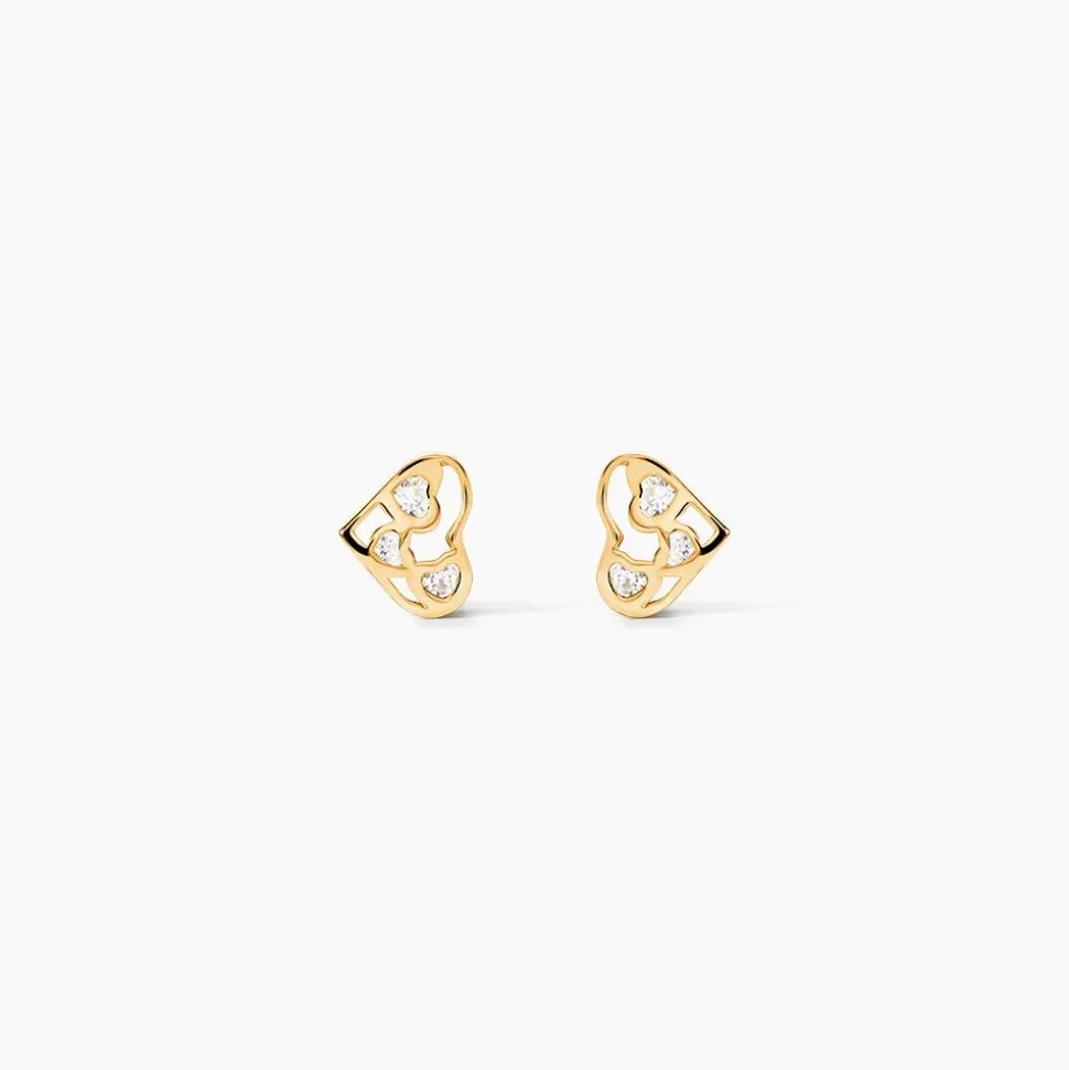 Boucles D'oreilles Puces Huan Cœur Or Jaune Oxyde De Zirconium