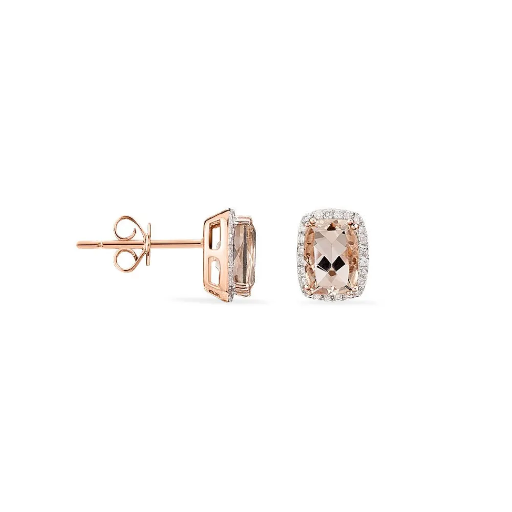Marc Orian Cadeaux Mariage|Anniversaire De Mariage > Boucles D'oreilles Puces Kloe Or Rose Morganite Et Diamant
