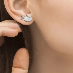 LACOSTE BIJOUX Bijoux Homme|Boucles D'Oreilles Acier Inoxydable > Boucles D'oreilles Puces Lacoste Crocodile Acier Blanc
